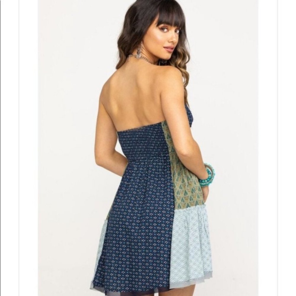 1 LEFT! Free People So Smocking Cute Across The Sea Strapless Patchwork Tunic - Picture 4 of 7